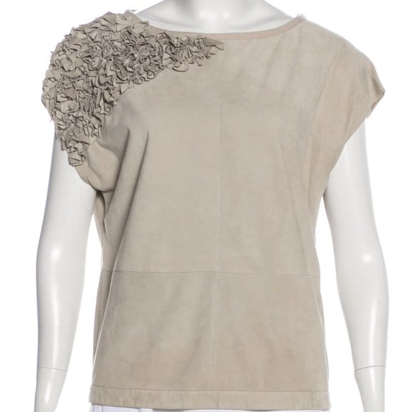Brunello Cucinelli Tops - BRUNELLO CUCINELLI Suede Ruffled Top